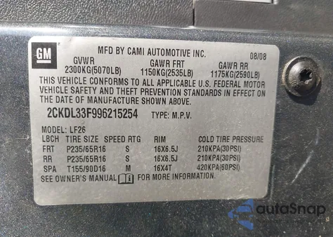 2009 Pontiac Torrent from USA, damaged, VIN 2CKDL33F996215254